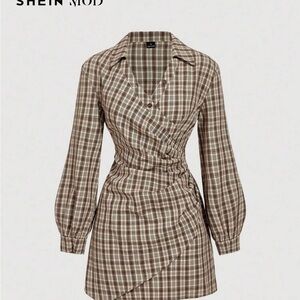 SHEIN Mod Checkered Long Sleeve Dress